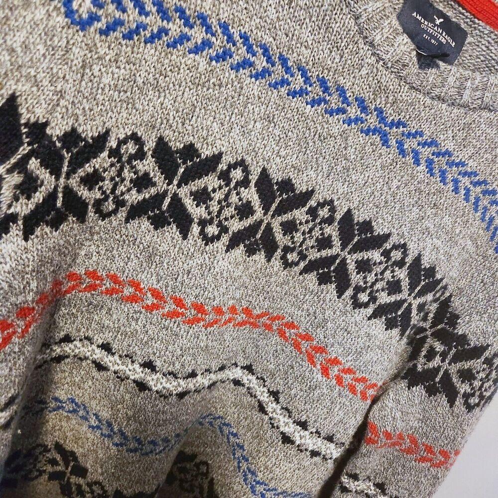 American Eagle Vintage cotton Nordic Snowflake Ski crewneck Long Sweater Men's L - Picture 3 of 7